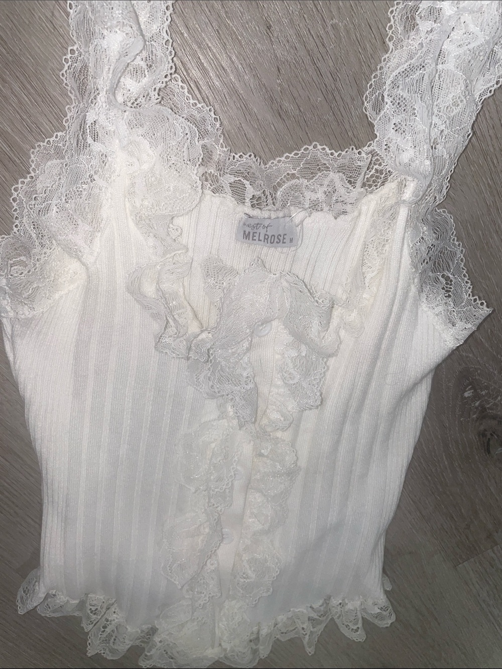 Melrose White Lace-Trim Ribbed Camisole - Picture 2 of 7